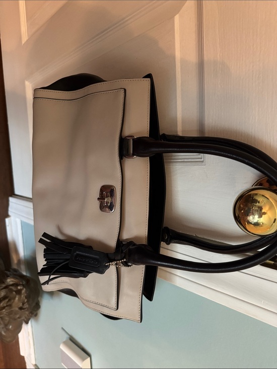 Coach Handbags - Coach Two-Tone Leather Satchel - Cream and Black